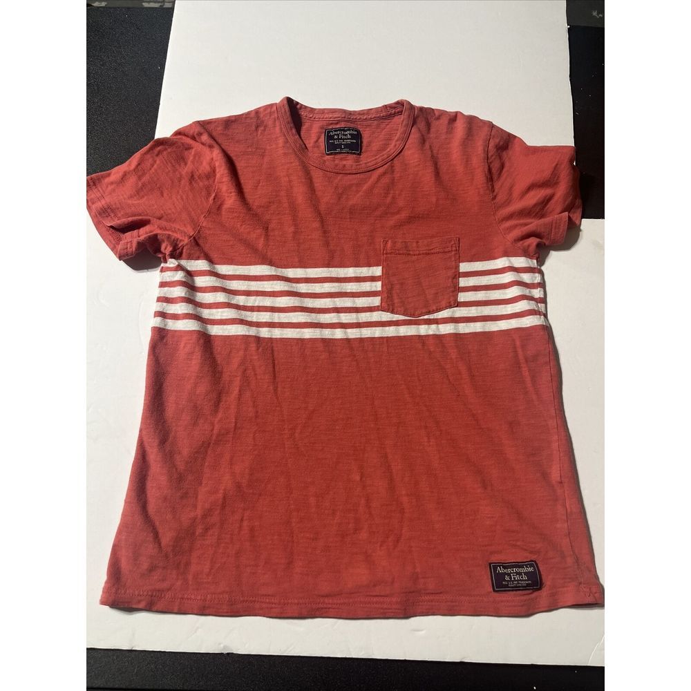 Abercrombie Fitch Stripped Size S Shirt‎ Short Sleeve— salmon Colored